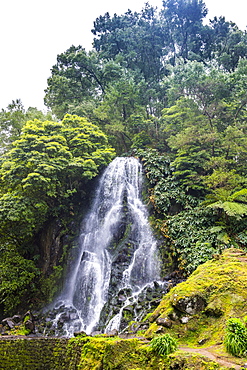 Achada waterfall in Achada, Island of Sao Miguel, Azores, Portugal, Atlantic, Europe