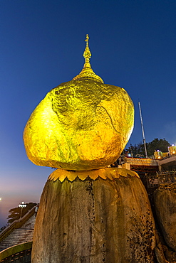 Kyaiktiyo Pagoda (Golden Rock) after sunset, Mon state, Myanmar (Burma), Asia