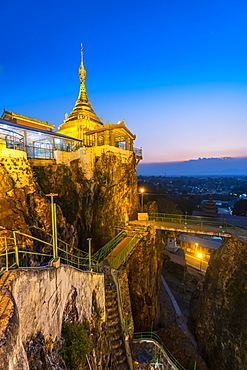 Taung Kew Paya built on rocks, after sunset, Loikaw, Kayah state, Myanmar (Burma), Asia