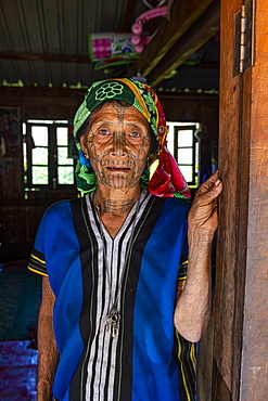 Chin woman with spiderweb tattoo, Mindat, Chin state, Myanmar (Burma), Asia