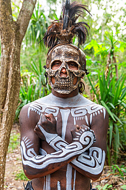 Maya dressed Indian, Yucatec-Maya archaeological site, Ek Balam, Yucatan, Mexico, North America