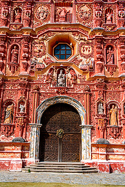 Beautiful facade of the Landa Mission, UNESCO World Heritage Site, Franciscan Missions in the Sierra Gorda of Queretaro, Landa de Matamoros, Queretaro, Mexico, North America