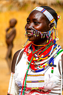 Traditional dressed young girl from the Laarim tribe, Boya Hills, Eastern Equatoria, South Sudan, Africa