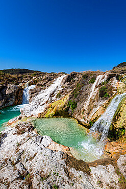 Turquoise waterfall, Wadi Darbat, Salalah, Oman, Middle East