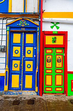 Colourful houses in Filandia, UNESCO World Heritage Site, Coffee Cultural Landscape, Colombia, South America