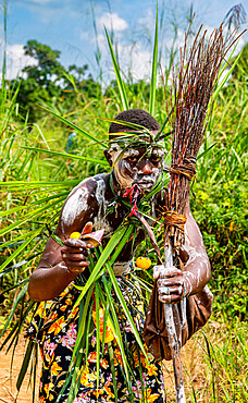 Pygmy warrior, Kisangani, Democratic Republic of the Congo, Africa