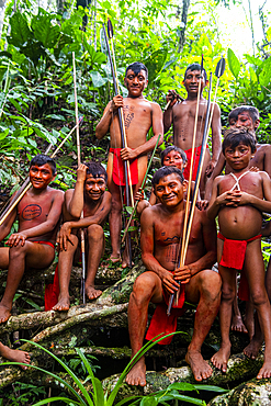 Yanomami tribe man standing in the jungle, southern Venezuela, South America