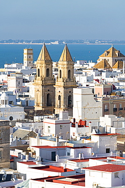 Rooftops and St. Anthony of Padua seen from the Tavira Tower Cadiz, Andalusia, Spain, Europe