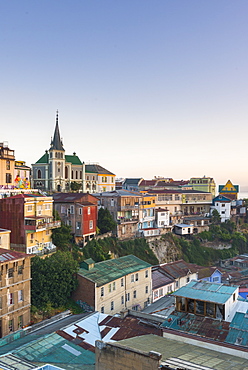 Sunrise over the colourful buildings of Valparaiso, Chile, South America