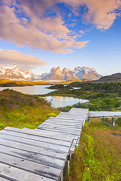 Boardwalks at Lake Pehoe, Torres Del Paine National Park, Patagonia, Chile, South America