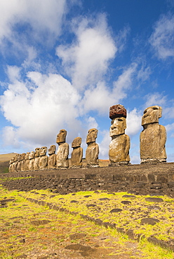 Moai heads of Easter Island, Rapa Nui National Park, UNESCO World Heritage Site, Easter Island, Chile, South America