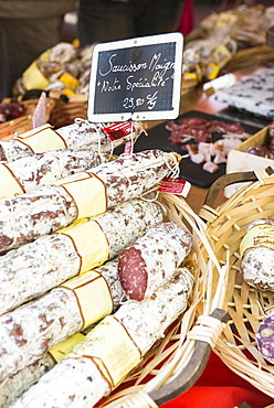 Sausage meat in Aix en Provence, Bouches du Rhone, Provence, Provence-Alpes-Cote d'Azur, France, Europe