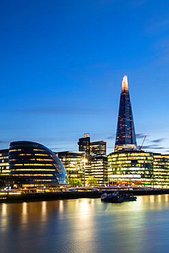 South Bank and The Shard across the River Thames in the evening, London, England, United Kingdom, Europe