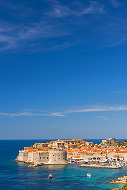 Aerial view of Dubrovnik old town, UNESCO World Heritage Site, Dubrovnik, Croatia, Europe