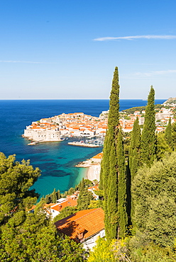 Aerial view of Dubrovnik old town, UNESCO World Heritage Site, Dubrovnik, Croatia, Europe