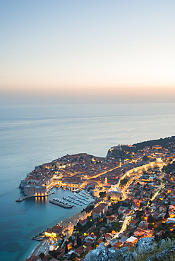 Dusk over the town of Dubrovnik, UNESCO World Heritage Site, Dubrovnik, Croatia, Europe