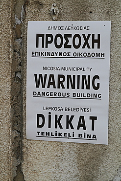 Cyprus. Abandoned houses along the Green Line in Nicosia dividing the Republic of Cyprus and Turkish controlled northern part