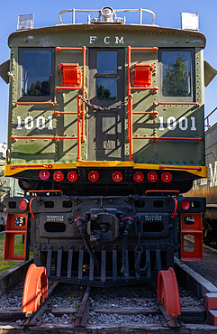 Old railway museum depot in Puebla,Mexico, with vintage machines on display