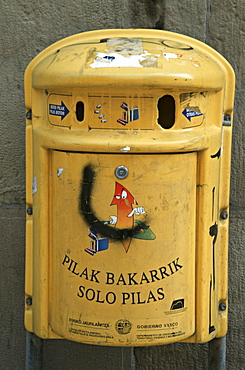 Spain, battery recyling bin in bilbao in the basque country