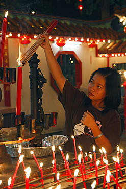 Chinese New Year celebrations in the temple pagoda in Sibu, Sarawak, Borneo, Malaysia, Southeast Asia, Asia