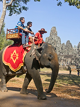 Tourists on elephants at the Angkor Wat Archaeological Park, UNESCO World Heritage Site, Siem Reap, Cambodia, Indochina, Southeast Asia, Asia