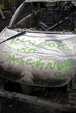 Damage caused by rioters in hackney, london, uk