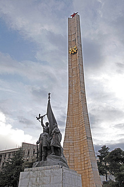 Monument to the Derg communist military junta, led by Mengitsu Haile Mariam, that ruled Ethiopia from 1974 to 1987, in Addis Ababa, Ethiopia, Africa