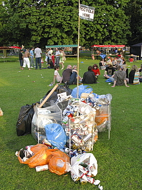 Uk rubbish overflowing litter boxes after a music festival in london