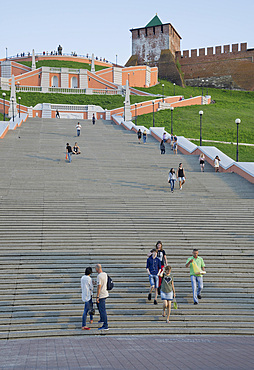 View of the Chkalov Stairs leading to the Kremlin in Nizhny Novgorod on the Volga river, Russia, Europe