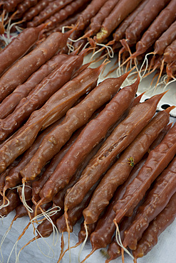 Traditional churchkhela for sale at the market place in the town of Signagi, Georgia, Central Asia, Asia