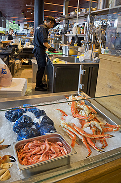 Stall at the fish market by the harbour in Bergen, Norway, Scandinavia, Europe