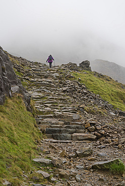 Walker in Snowdonia National Park, Gwynedd, Wales, United Kingdom, Europe