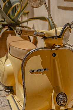 Yellow Vintage Vespa Moped in Corfu Town, Corfu