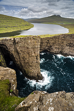 Traelanipa cliffs and Sorvagsvatn Lake, Vagar Island, Faroe Islands, Denmark, Atlantic, Europe