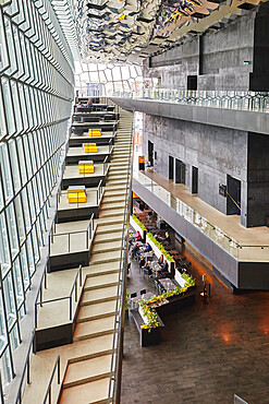 Inside the modern Harpa Concert Hall, beside the old harbour in Reykjavik, southwest Iceland, Polar Regions