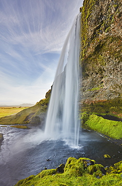 A spectacular sheer waterfall, Seljalandsfoss Falls, near Vik, near the south coast of Iceland, Polar Regions