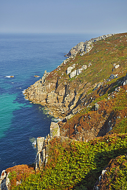 The wild and rugged granite cliffs of Cornwall's Atlantic coast in summer, near Pendeen, in the far west of Cornwall, England, United Kingdom, Europe