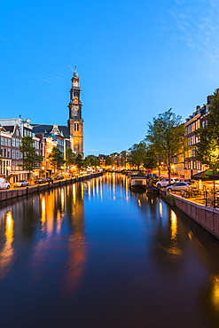 Prinsengracht Canal and Westerkerk, Amsterdam, Netherlands, Europe