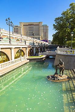 Statues in river beside the Kremlin, Moscow, Russia, Europe