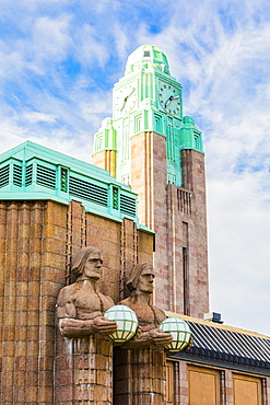 Emil Wikstrom's statues on Helsinki Central Station in Helsinki, Finland, Europe