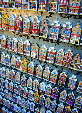 Amsterdam Houses fridge magnets in a tourist shop Amsterdam, The Netherlands, Europe