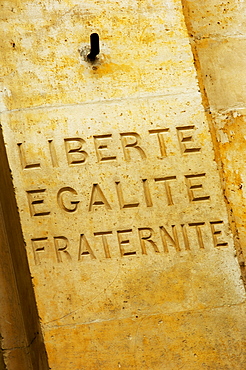 Liberte Egalite Fraternite carved in stone, France, Europe