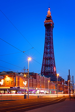 Blackpool Tower at night, Blackpool, Lancashire, England, United Kingdom, Europe