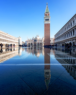 Flooded St Mark's Square in Venice, Italy, Europe