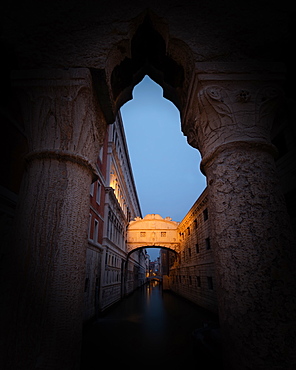 Bridge of Sighs at sunset in Venice, Italy, Europe