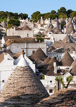 Panoramic view of trulli houses, UNESCO World Heritage Site, Alberobello, Puglia region, Italy, Europe