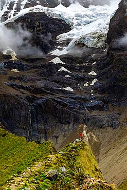 Snowy ice caps along Humantay Lake, Cusco, Peru, South America