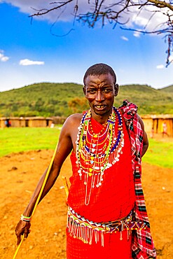 Maasai local in his home, Maasai Mara, Kenya, East Africa, Africa