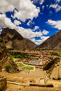 High view of Ollantaytambo, Peru, South America