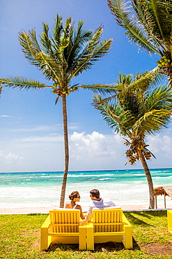 Couple beachside in Tulum, Yucatan, Quintana Roo, Mexico, North America